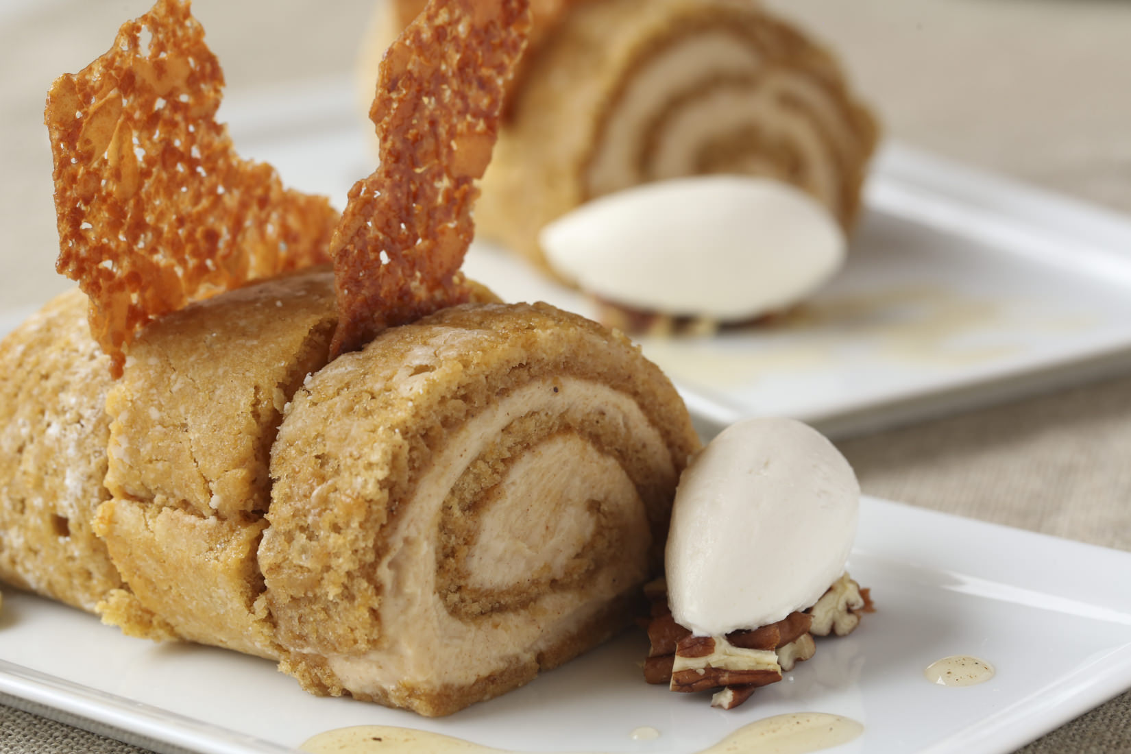 Jordan Winery's Most Popular Dessert Recipes pumpkin rolls and pumpkin pie in a serving plate