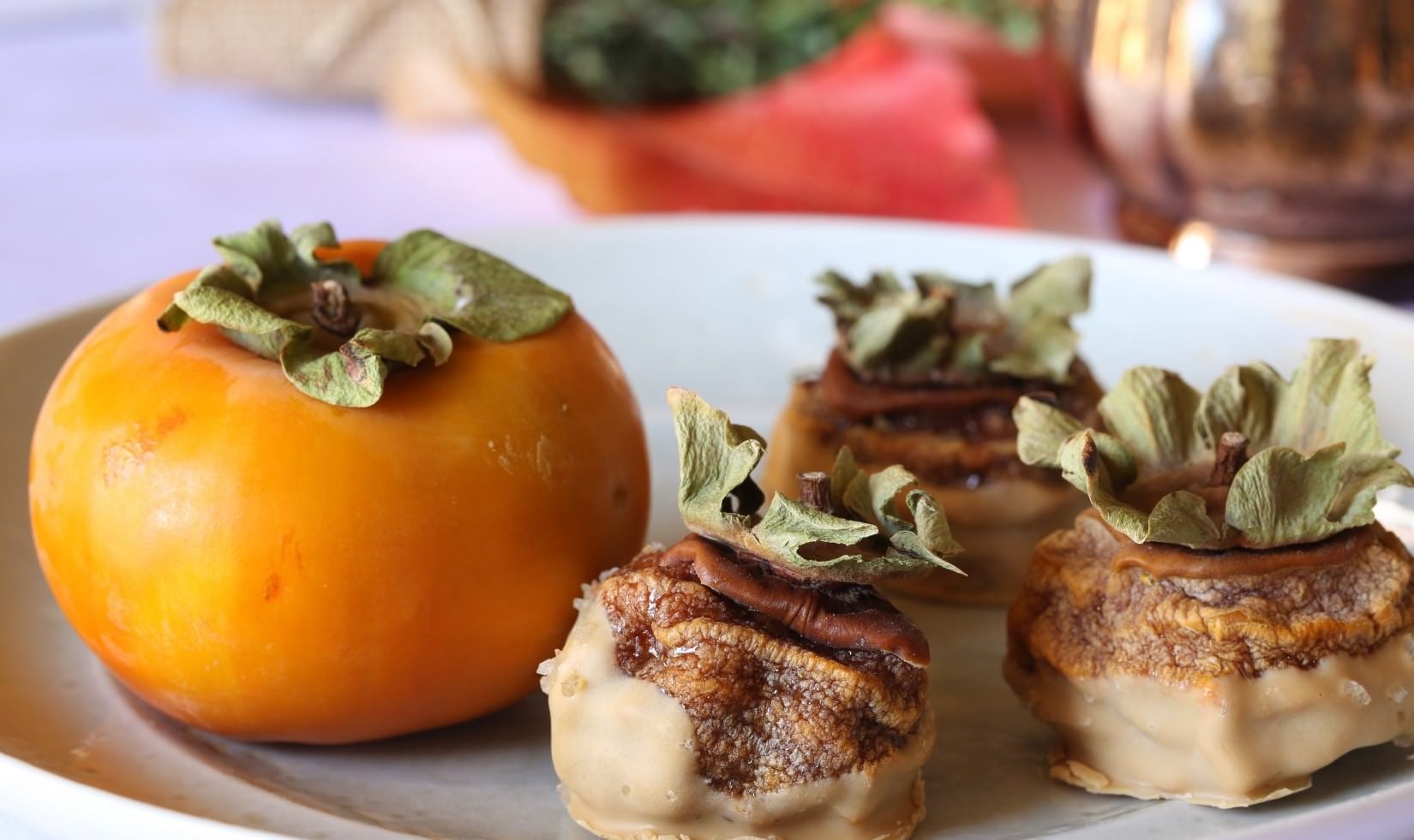 Jordan Winery dried persimmon dipped in blonde chocolate