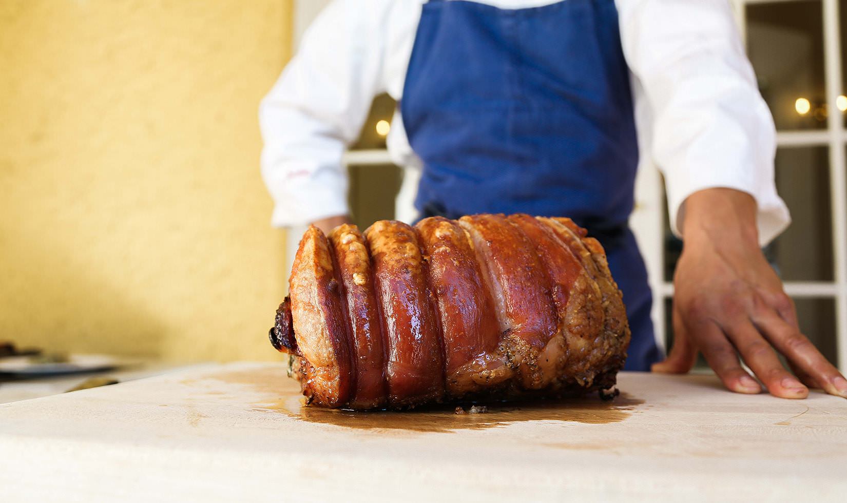 crunchy and brown porchetta