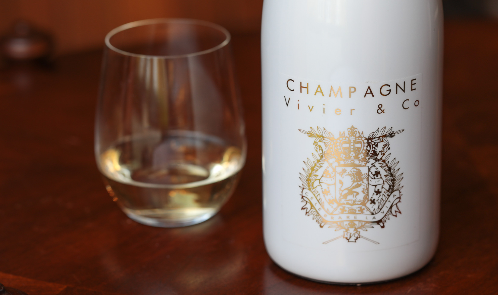 Champagne Wineries in Sonoma Vivier Wines, Champagne Vivier white bottle with wine glass