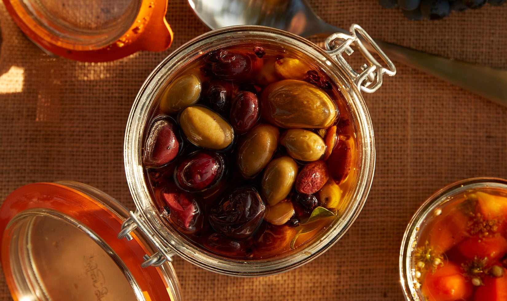 Jordan Winery citrus-marinated olives in mason jar for picnic
