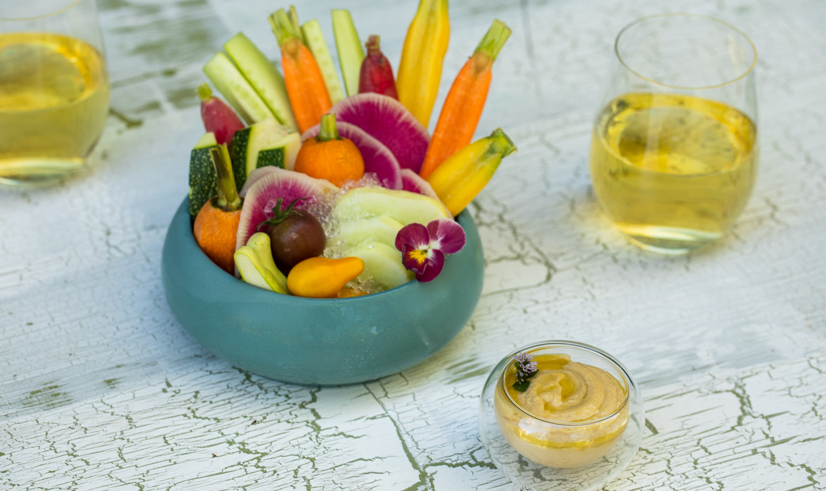Edible Centerpieces Recipe Authentic hummus dip with an assortment of crudite for a centerpiece