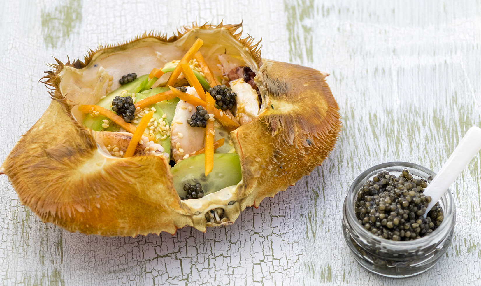 Best Dungeness Crab Recipes 3 Jordan Winery dungeness crab salad in crab shell with caviar