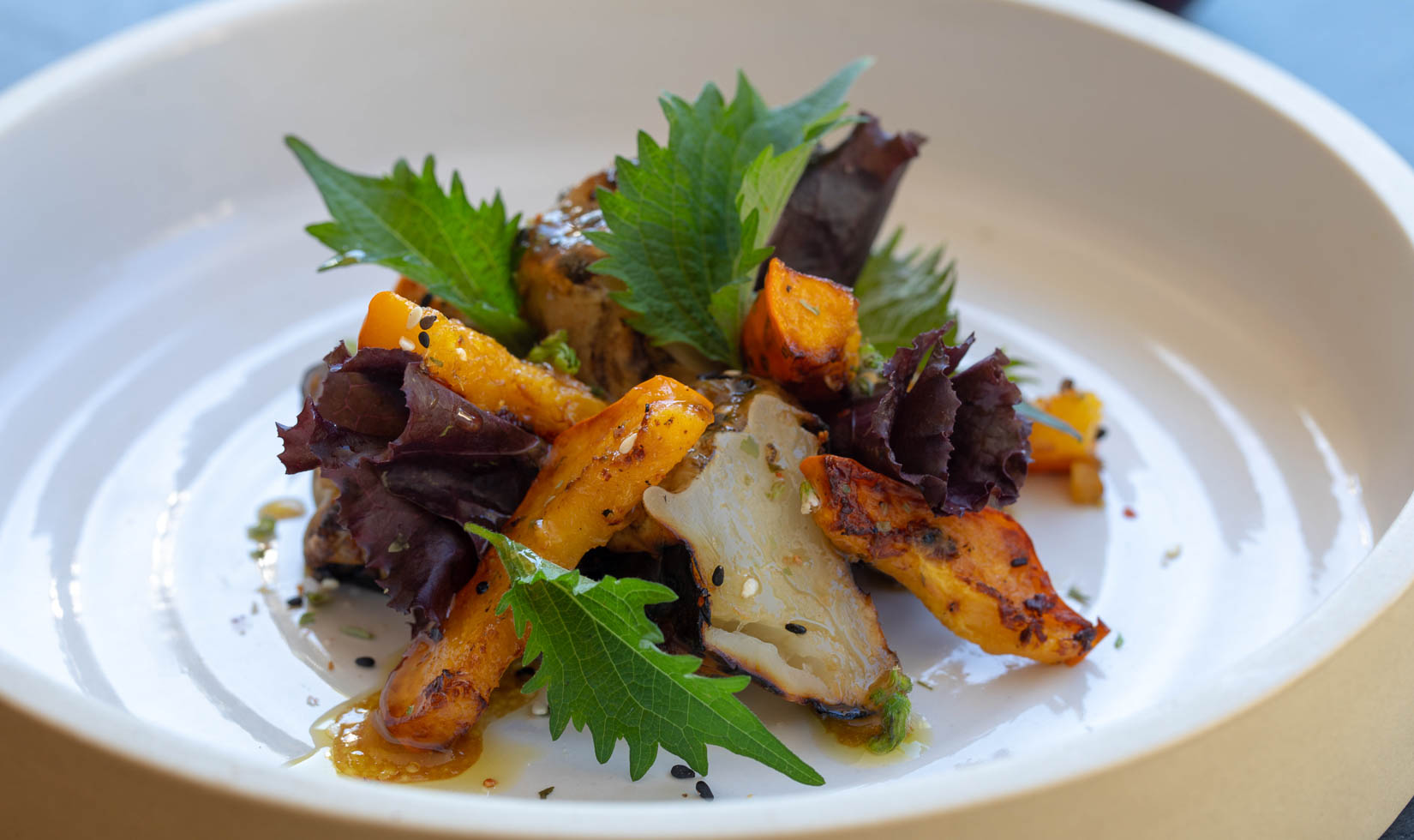 Jordan Winery Grilled vegetable fall salad on plate