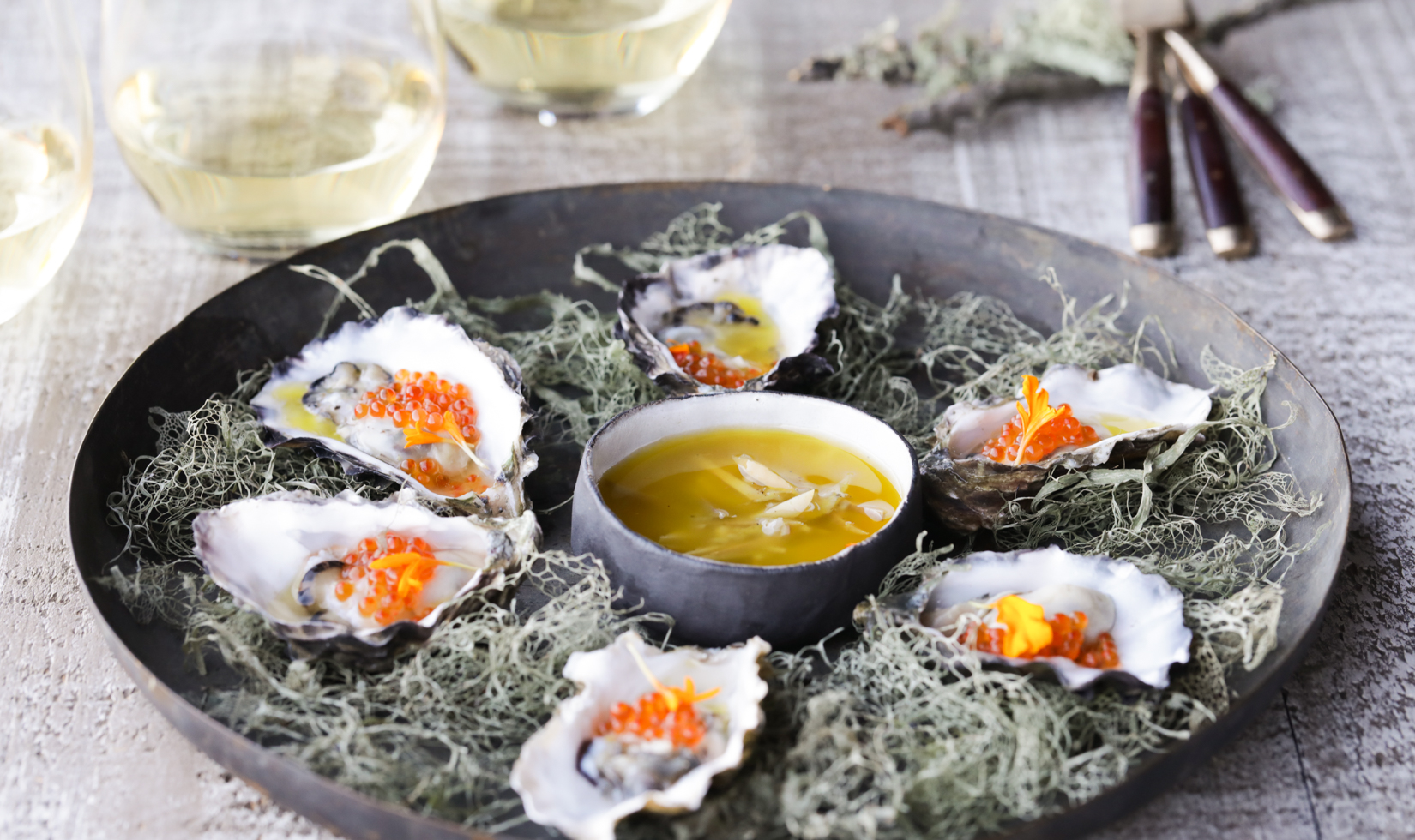 Thanksgiving Dinner Ideas oysters on platter with mignonette recipe