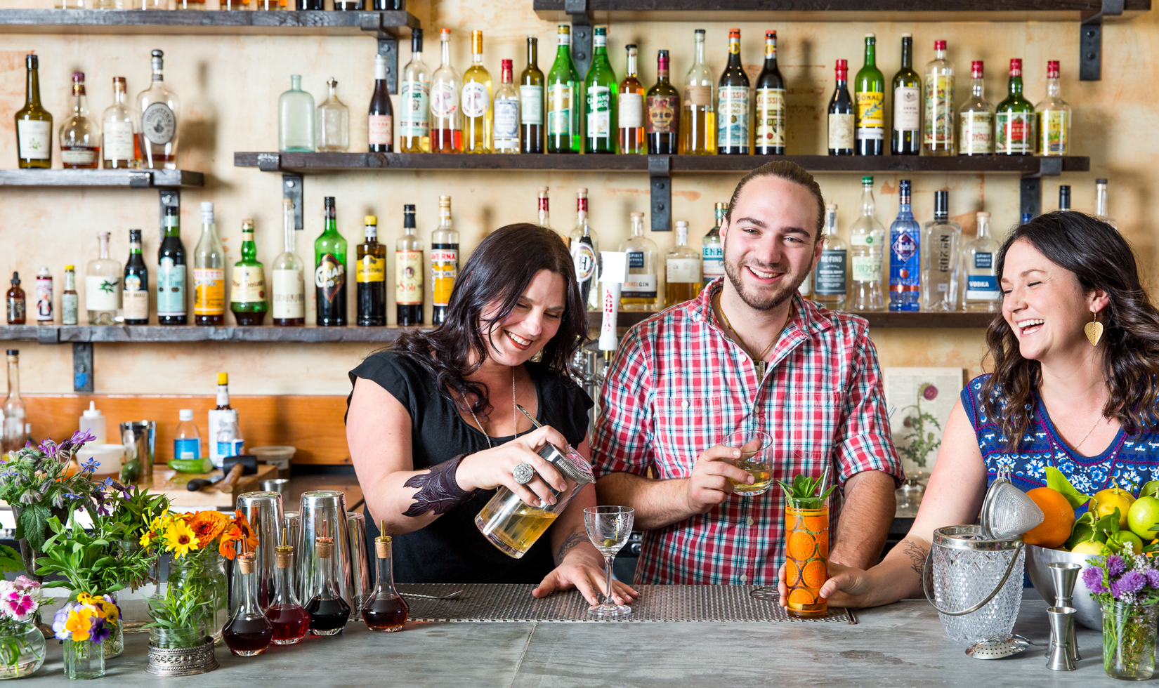 bartenders making cocktails at dukes bar in healdsburg california