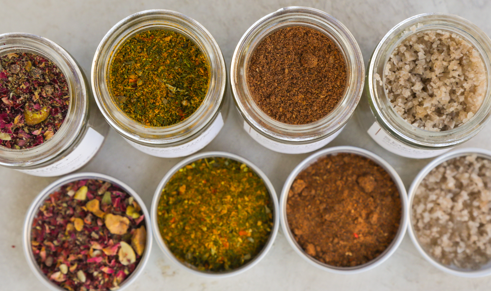 Food Pairing with Cabernet Sauvignon overhead view of four spices in glass jars