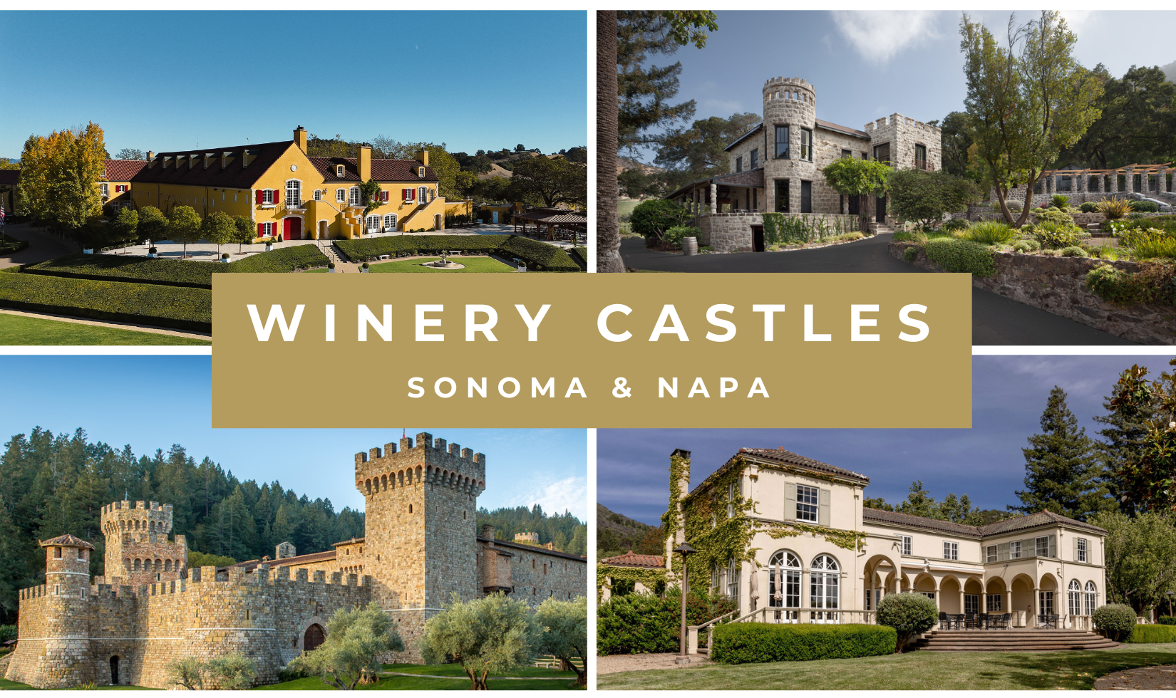 collage of four chateaux and castles in wine country